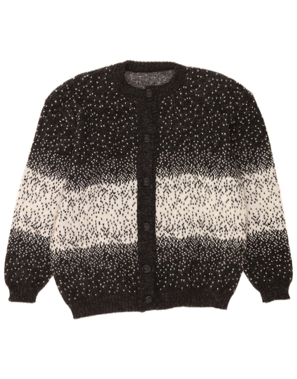 Vintage dame cardigan sweater UK 14 Large Black Colourblock Acryl