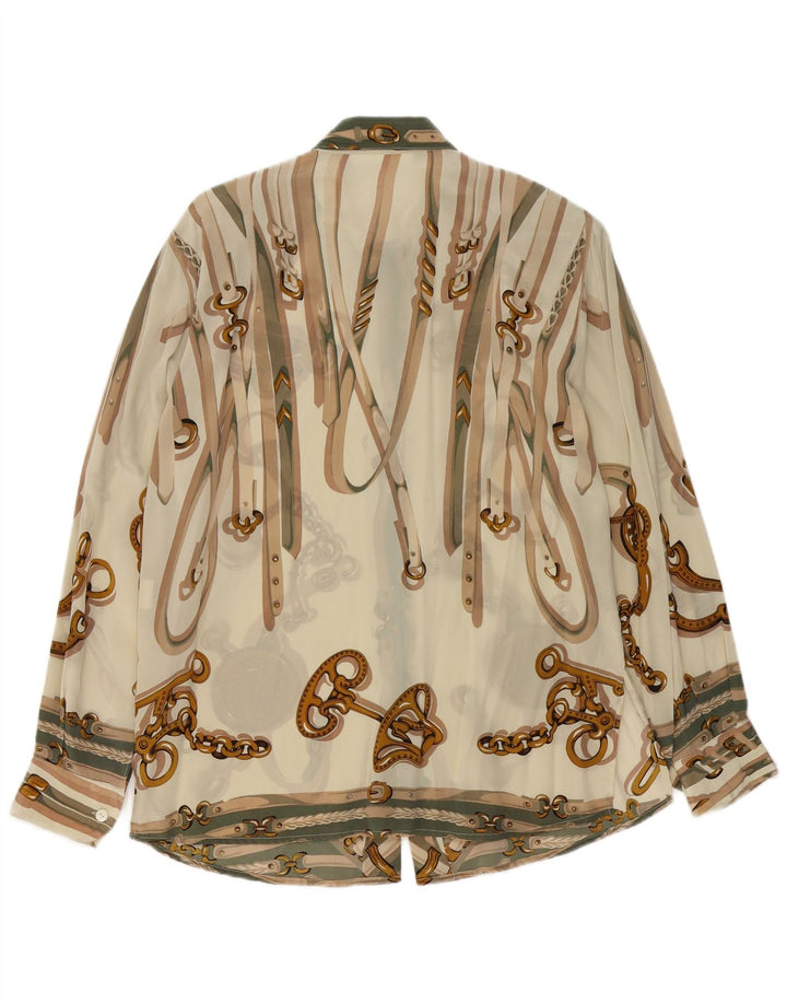 Vintage kvinders abstrakt mønster skjorte bluse IT 46 Large Beige Acetate