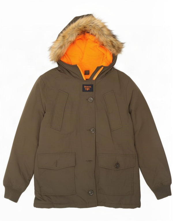 Superdry Dame Hooded Parka Jacket UK 16 Large Khaki Nylon