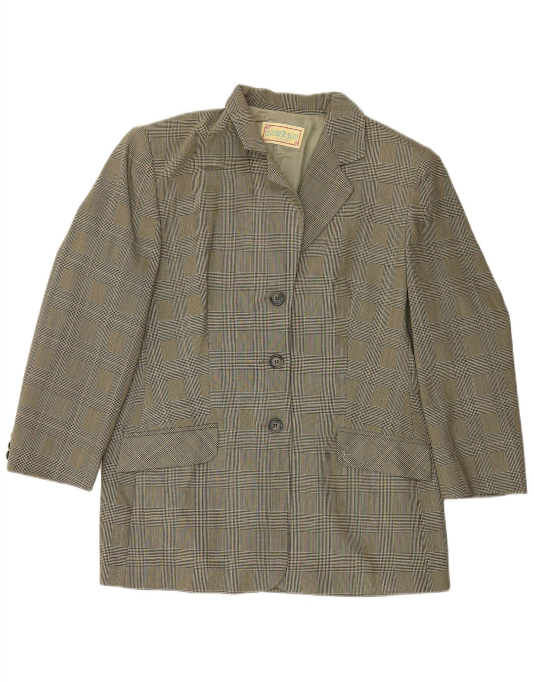 Elizabeth Ascot Dame 3-knaps blazerjakke UK 18 XL Grøn Houndstooth