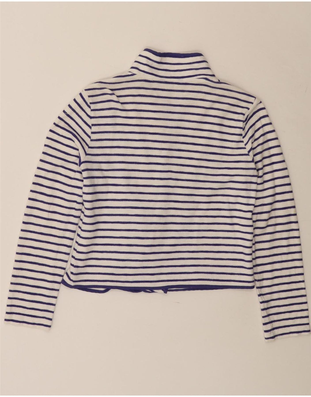 JOULES Dame Crop Open Cardigan Sweater UK 8 Lille hvid stribet bomuld