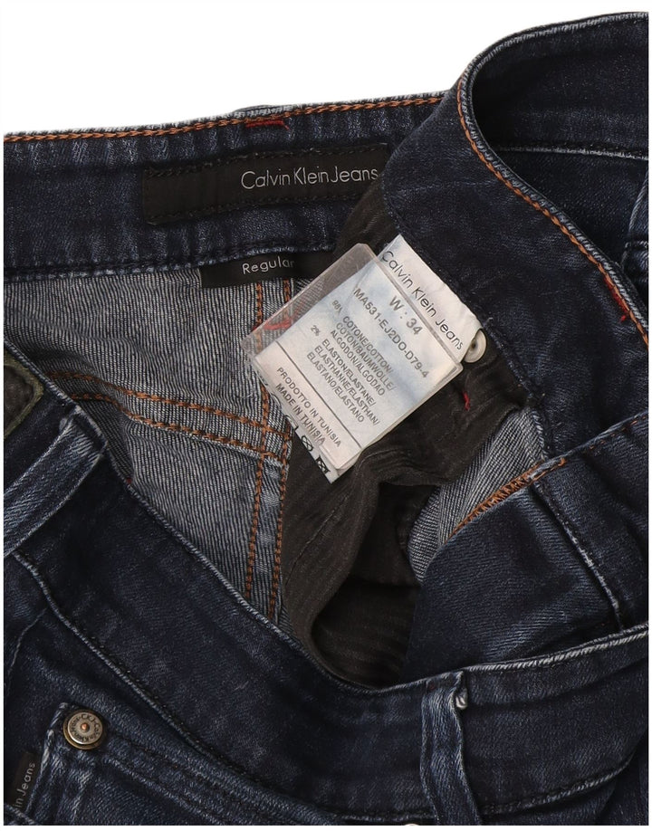 Calvin Klein Herre Regular Straight Jeans W34 L30 Marineblå Bomuld
