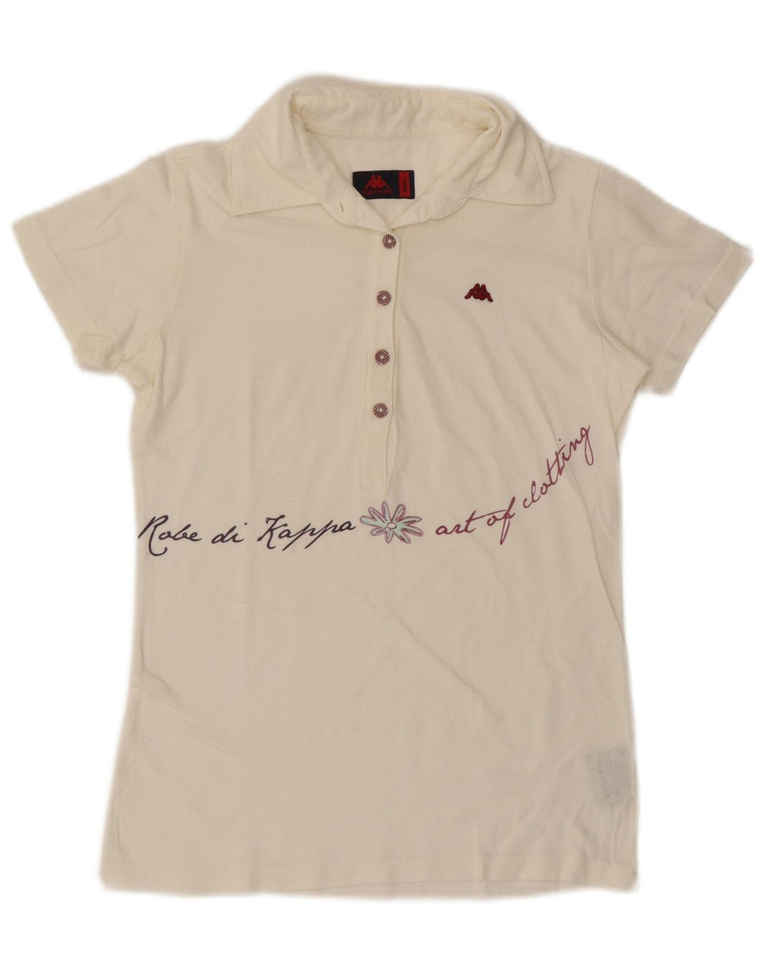 KAPPA Grafisk poloshirt til kvinder UK 10 Lille hvid bomuld
