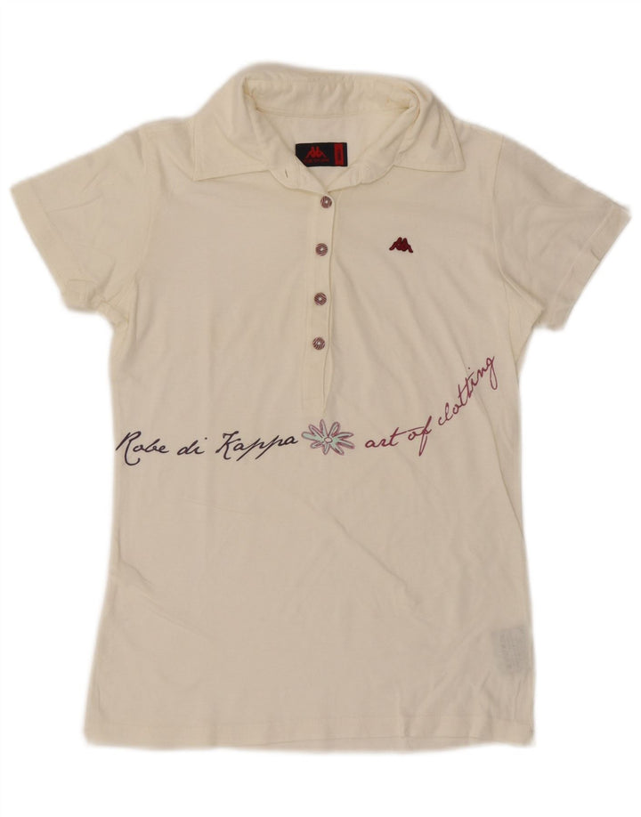 KAPPA Grafisk poloshirt til kvinder UK 10 Lille hvid bomuld