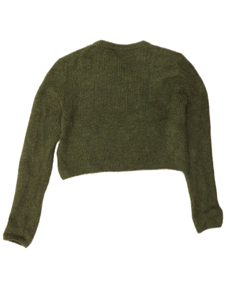 ZARA Womens Crop Crew Neck Jumper Sweater UK 8 Small Green Acryl
