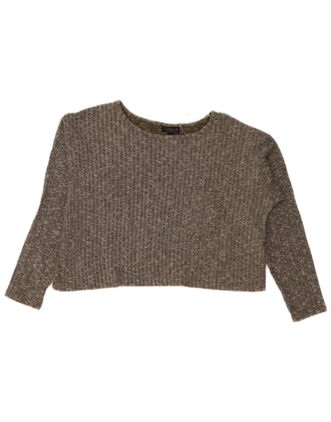 Topshop Dame Oversized Boat Neck Jumper Sweater UK 8 Small Khaki Flecked