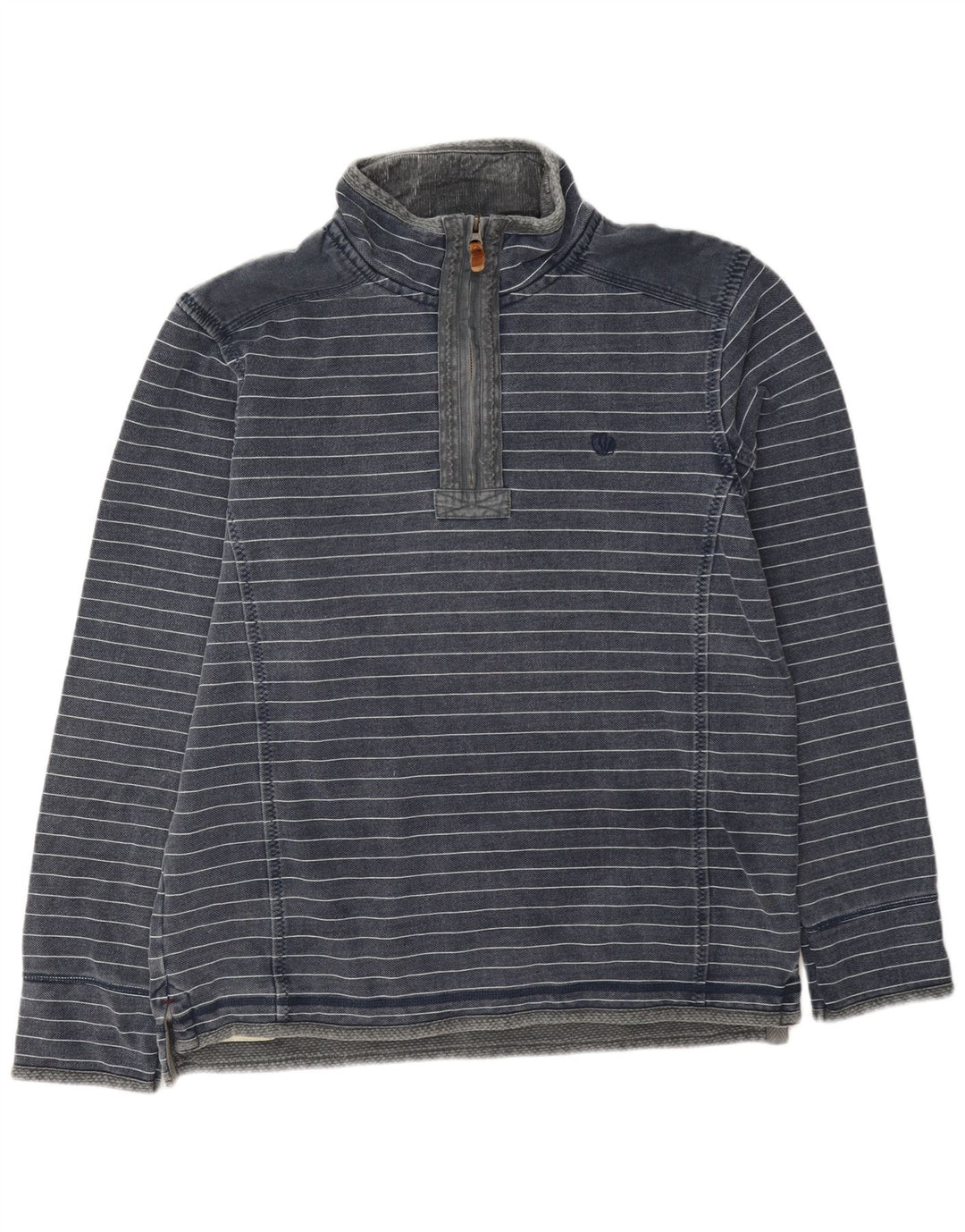 Fedt ansigt herre lynlås-hals sweater jumper mellem marineblå stribet bomuld