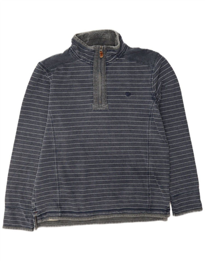 Fedt ansigt herre lynlås-hals sweater jumper mellem marineblå stribet bomuld