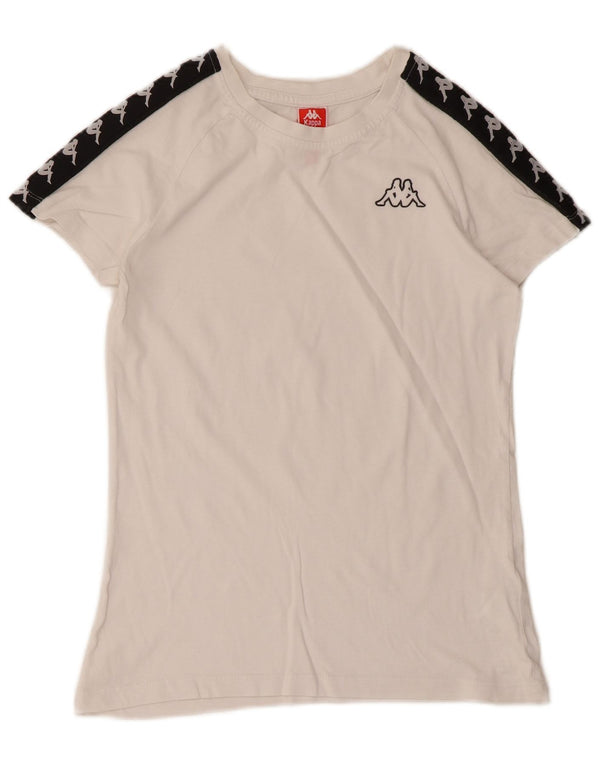 Kappa Grafisk T-shirt top til kvinder UK 12 Medium White Colourblock Bomuld