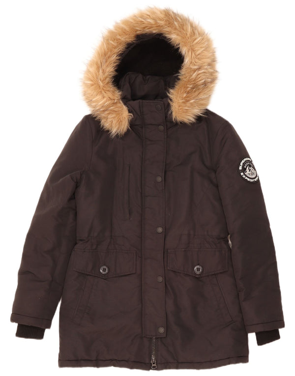Superdry Dame Hætte Loose Fit Polstret Jakke UK 8 Lille sort nylon