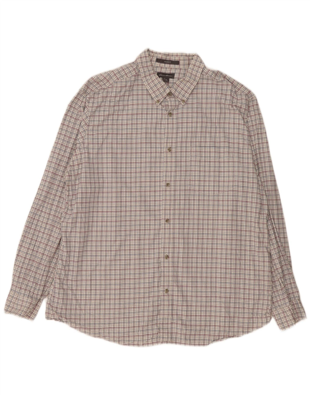 Eddie Bauer Herre Relaxed Fit skjorte XL hvid ternet bomuld