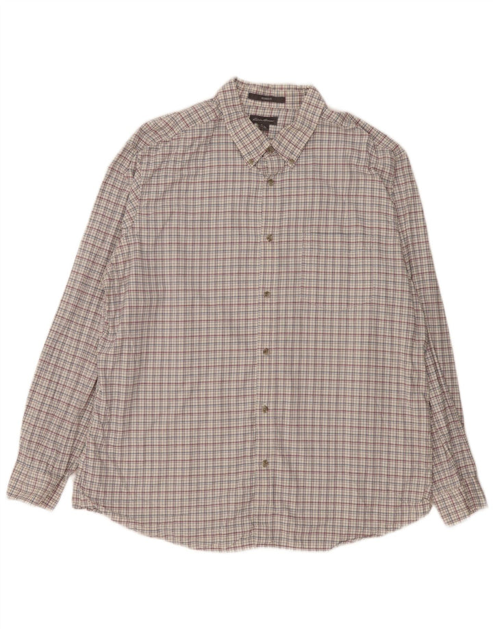 Eddie Bauer Herre Relaxed Fit skjorte XL hvid ternet bomuld