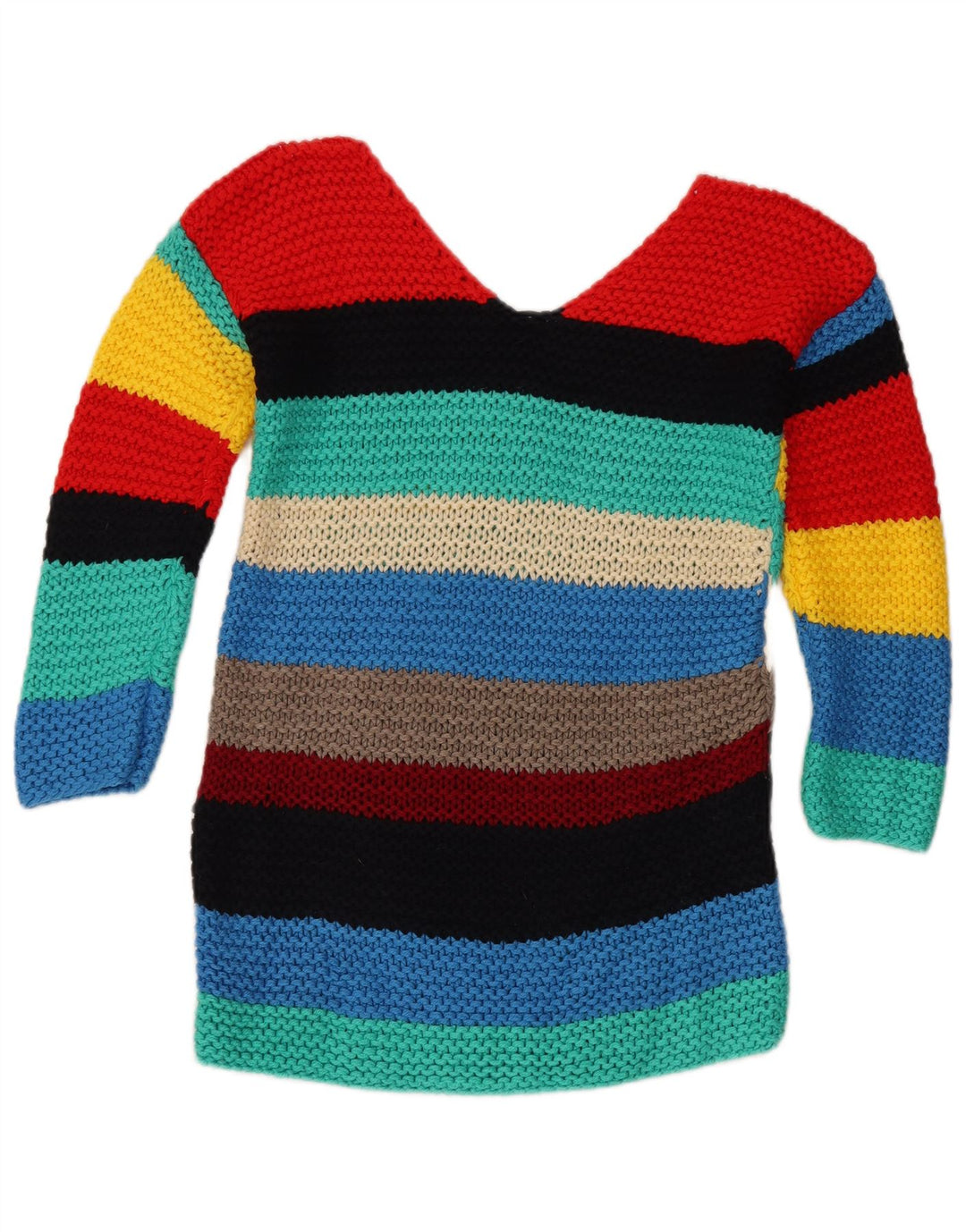 Vintage Dame V-hals Jumper Sweater UK 12 Medium Flerfarvet Stribet