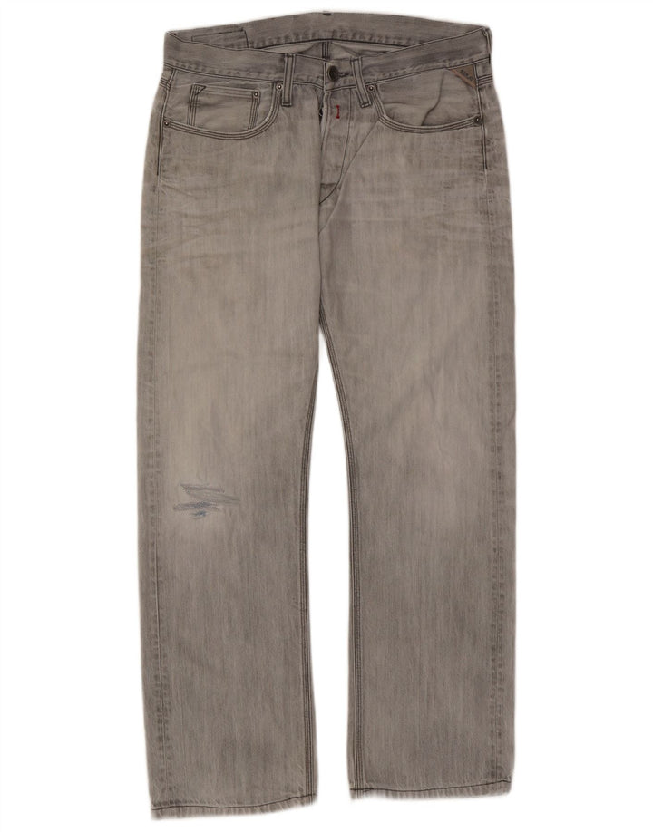 Replay Herre Distressed Straight Jeans W33 L32 Grå Bomuld