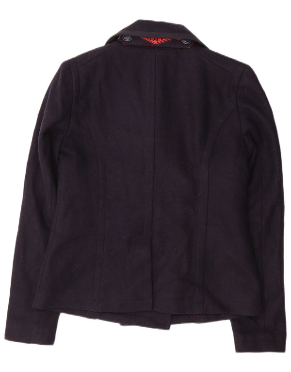 SUPERDRY Womens Pea Coat UK 14 Medium Navy Blue Uld
