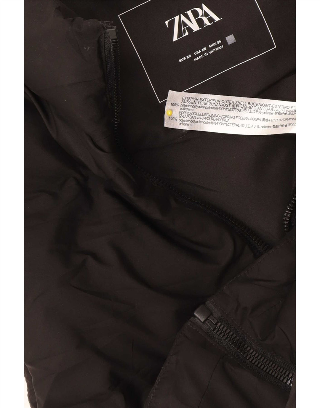Zara Dame Oversized Polstret Gilet UK 6 XS Sort Polyester