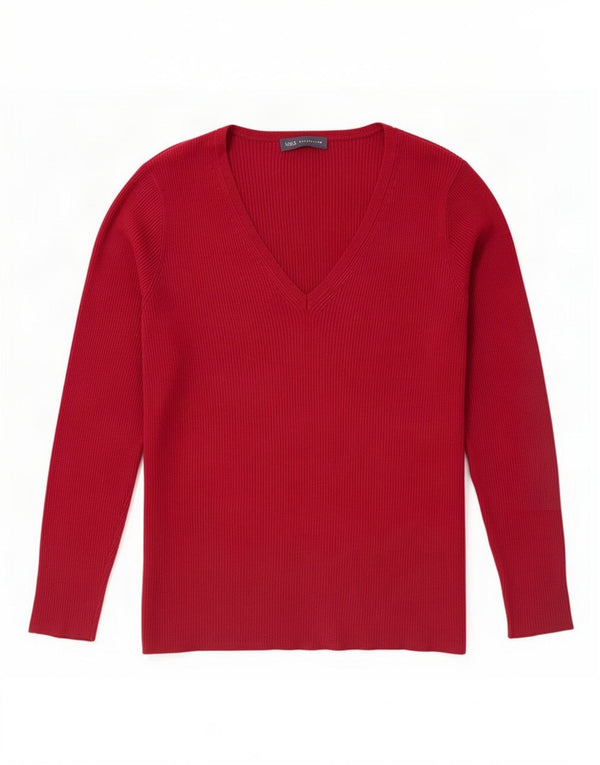 Marks & Spencer Dame V-hals sweater UK 20 2XL Burgundy Viscose