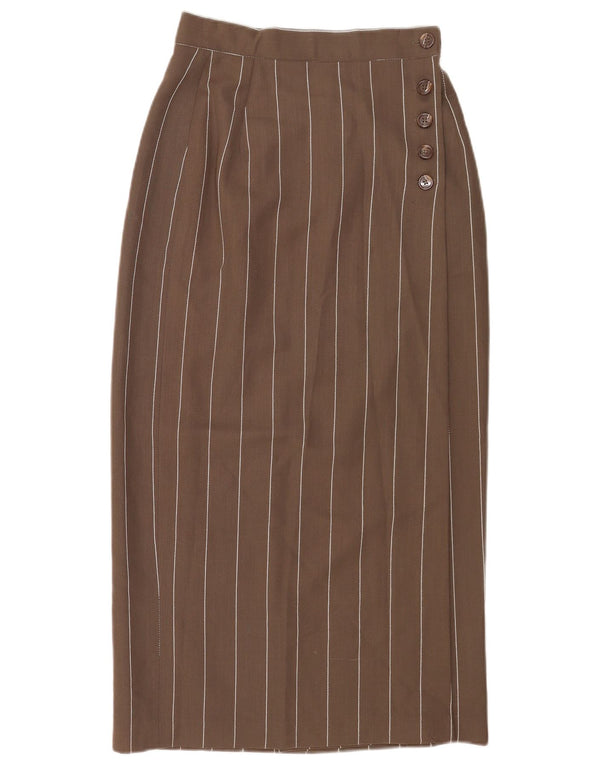 Karen Millen Dame Højtalje Midi Nederdel US 12 Large W26 Brun Stribet