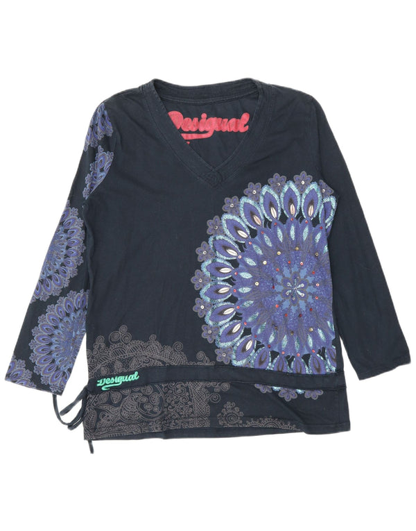 Desigual Dame Grafisk Top Langærmet UK 18 XL Navy Blue Floral