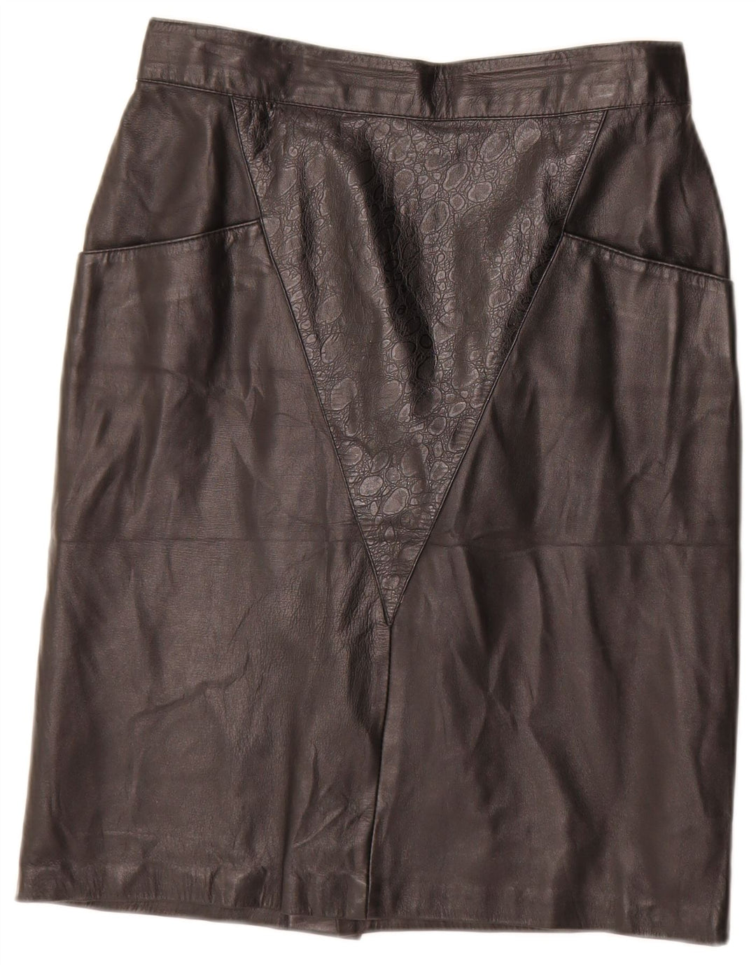 Vintage lædernederdel til kvinder IT 44 Medium W28 sort geometrisk læder