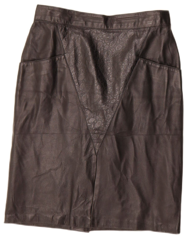 Vintage lædernederdel til kvinder IT 44 Medium W28 sort geometrisk læder
