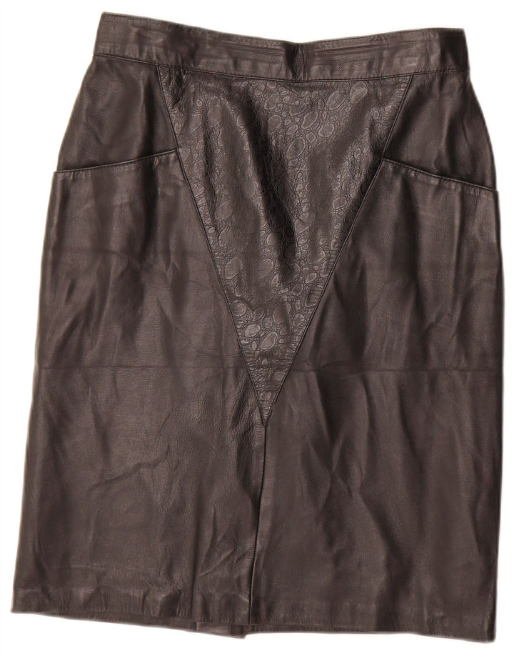 Vintage lædernederdel til kvinder IT 44 Medium W28 sort geometrisk læder