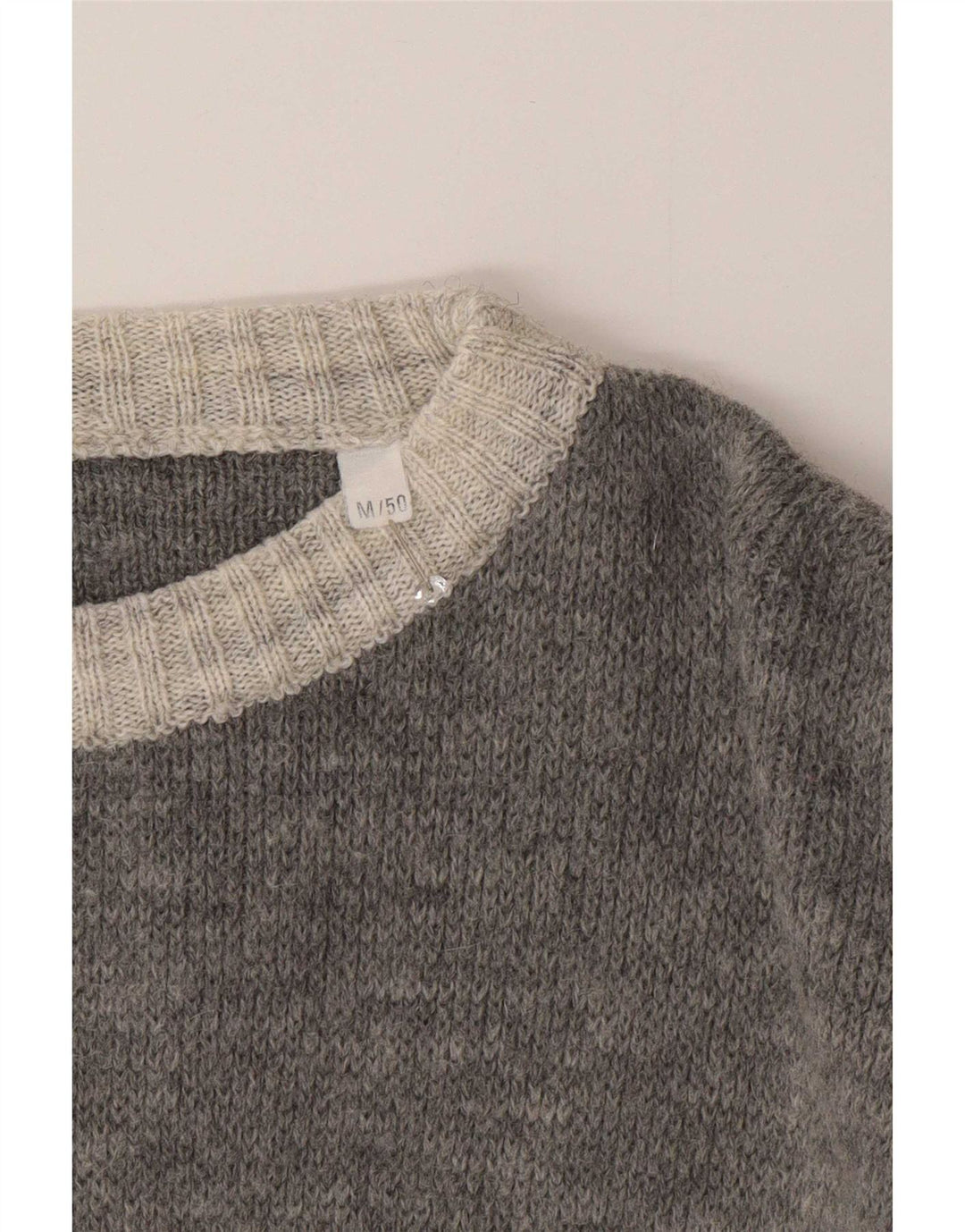 Vintage herre sweater med rund hals EU 50 mellemgrå Colourblock Classic