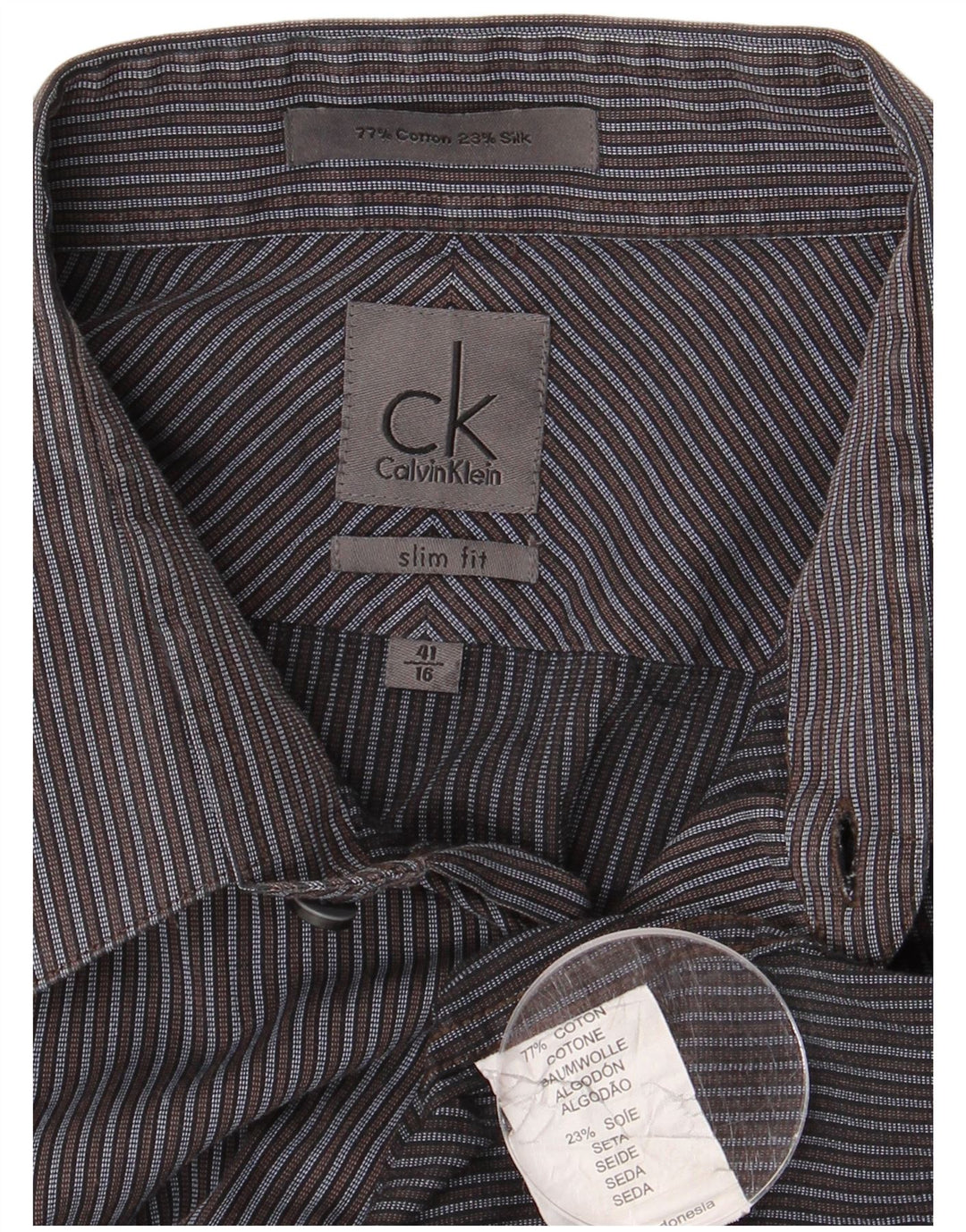 CALVIN KLEIN Herre Slim Fit skjorte str. 41 16 Stor gråstribet bomuld