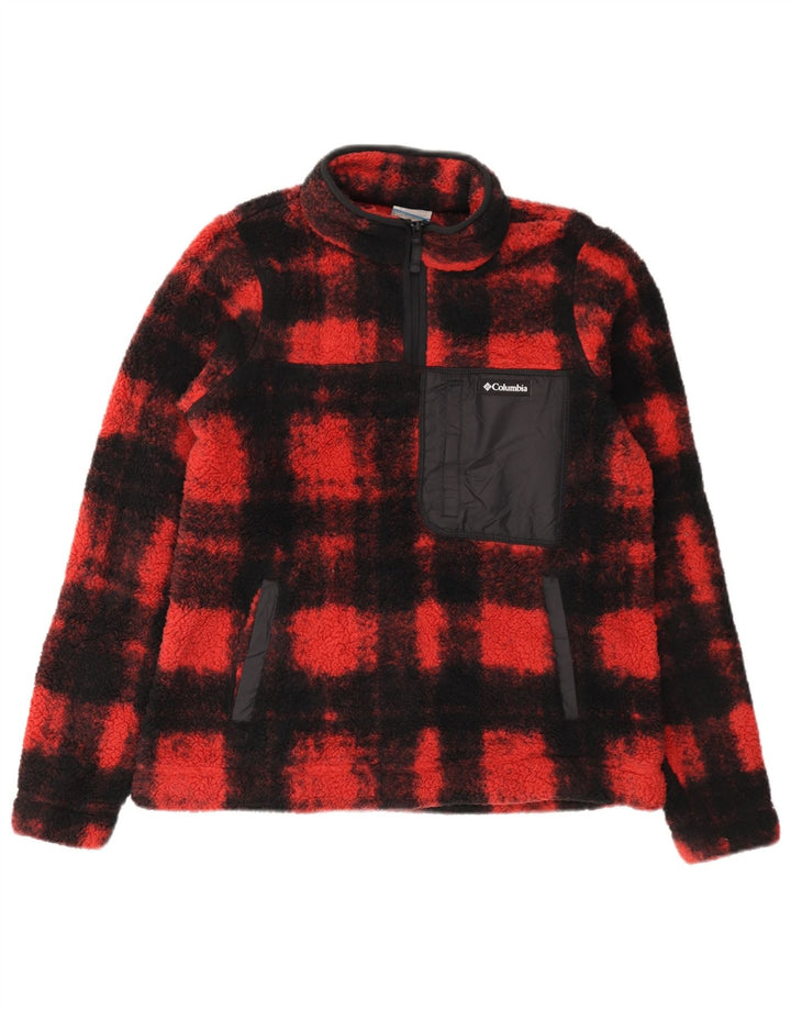 COLUMBIA Fleecetrøje med lynlås til kvinder UK 14 Medium rød ternet polyester