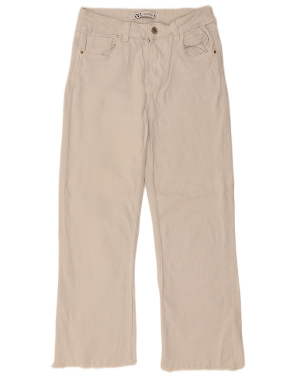 Zara Dame Cropped Jeans EU 36 XS W26 L25 Hvid Bomuld
