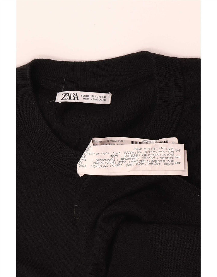Zara Herre Crew Neck Jumper Sweater XL Sort Akryl