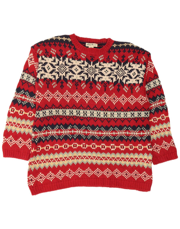 Eddie Bauer dame sweater med rund hals DK 18 XL Red Fair Isle bomuld
