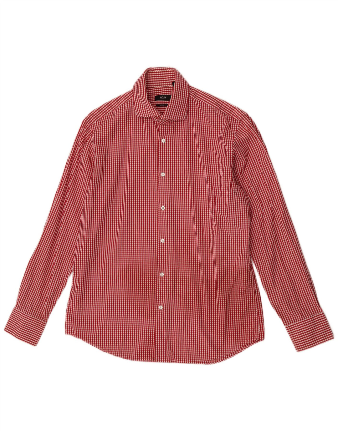 Hugo Boss Herre Regular Fit skjorte str. 41 16 Large Red Gingham Cotton