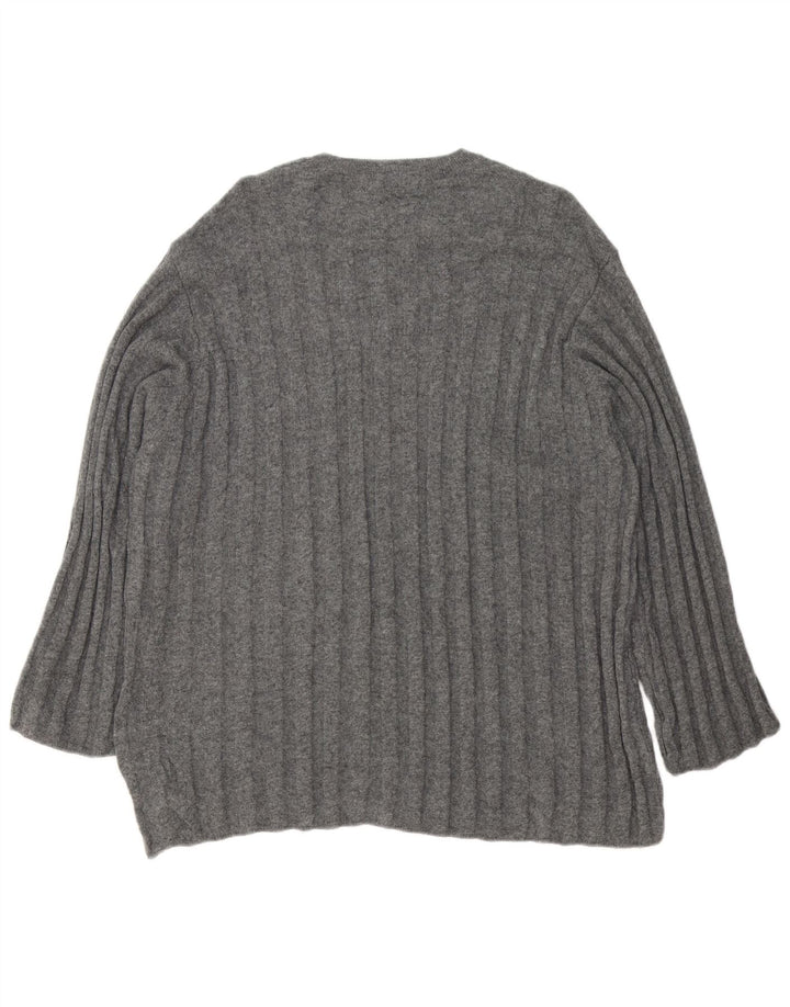 Zara Womens Longline Oversized Crew Neck Jumper Sweater UK 16 Large Grey