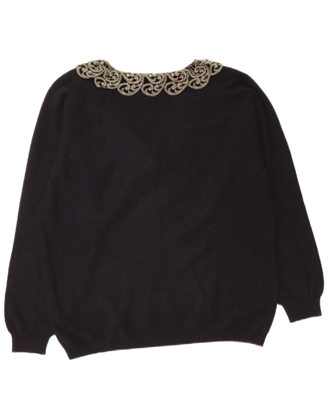LETIZIA L. Dame V-hals sweater UK 16 Large Black Paisley Wool