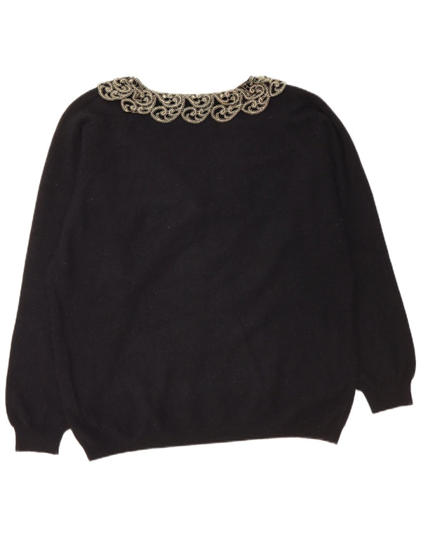 LETIZIA L. Dame V-hals sweater UK 16 Large Black Paisley Wool