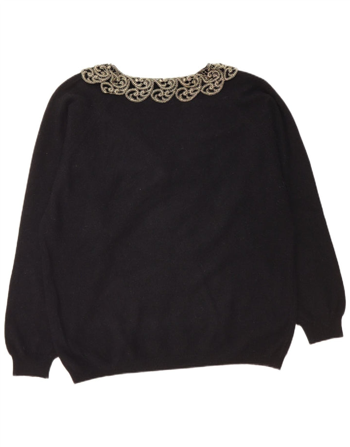 LETIZIA L. Dame V-hals sweater UK 16 Large Black Paisley Wool