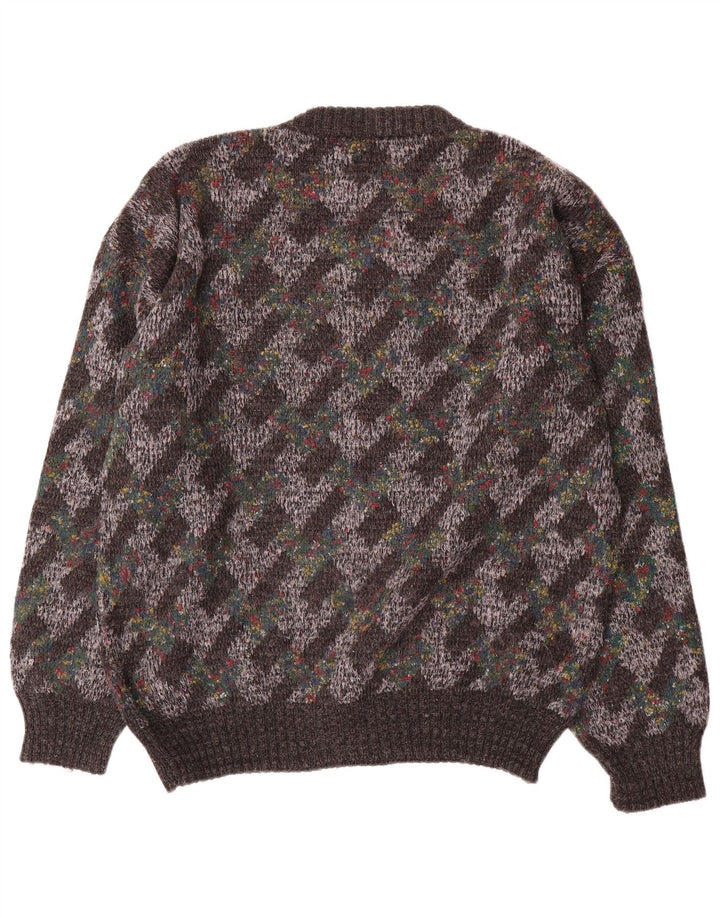 Vintage Herre Crew Neck Jumper Sweater Large Grey Argyle/Diamond Wool