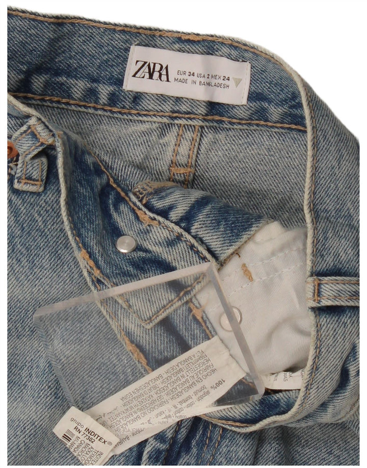 ZARA højtaljede denimshorts til kvinder EU 34 2XS W24 blå bomuld