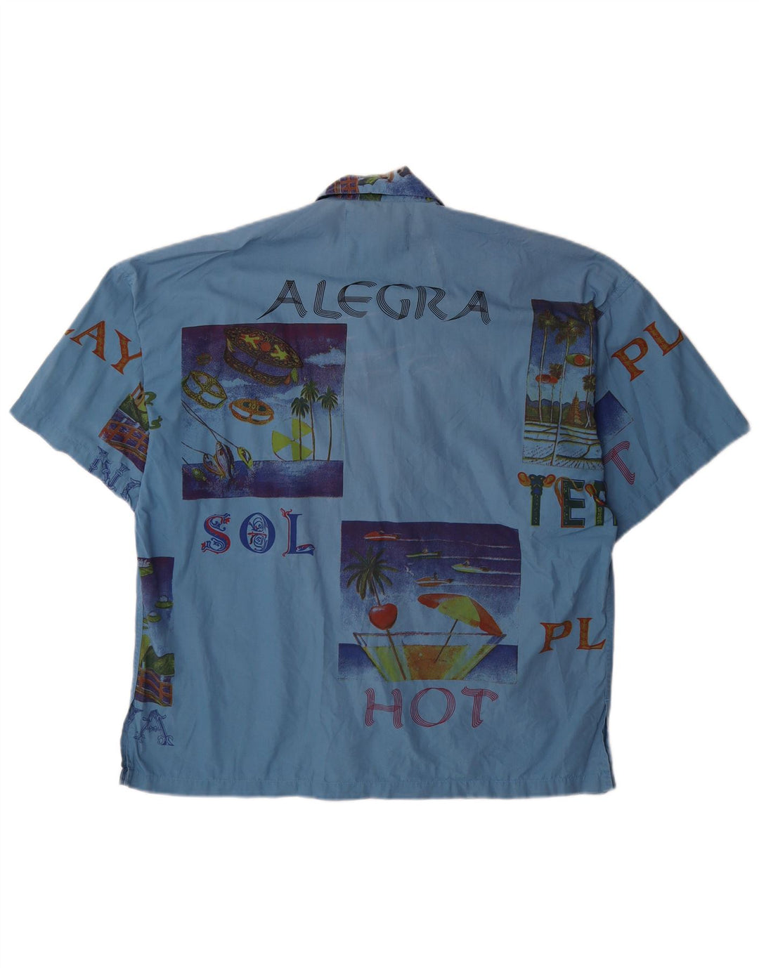 TERRANOVA Herre grafisk kortærmet skjorte mellemblå patchwork bomuld