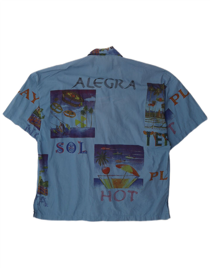 TERRANOVA Herre grafisk kortærmet skjorte mellemblå patchwork bomuld