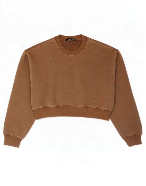 Zara Womens Crop Sweatshirt Jumper UK 14 Medium Brown Bomuld
