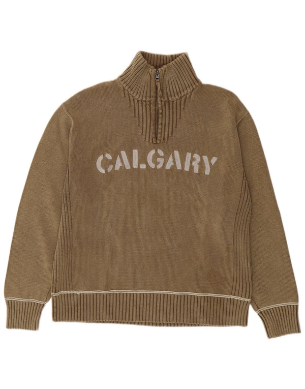 Camp David Herre grafisk lynlås-hals sweater 2XL brun bomuld