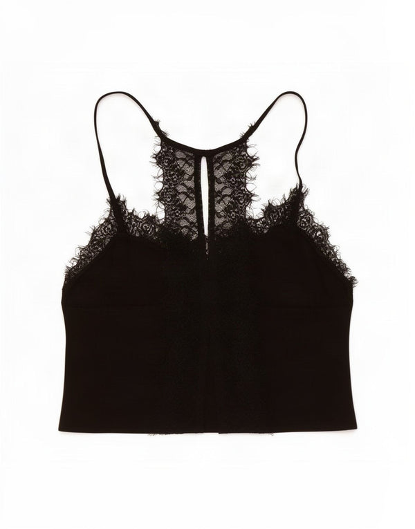 Zara Womens Crop Top UK 10 Small Black Floral