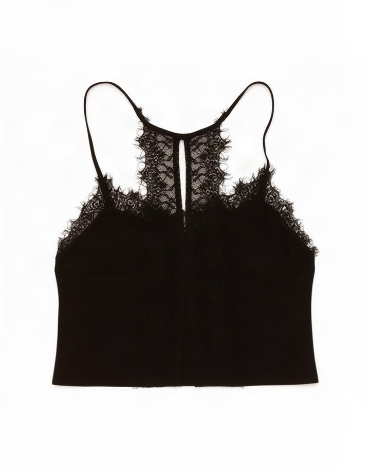 Zara Womens Crop Top UK 10 Small Black Floral