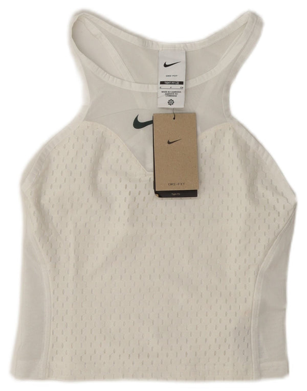 Nike Dame Tight Fit Se Through Crop Vest Top UK 8 Small White Polyester