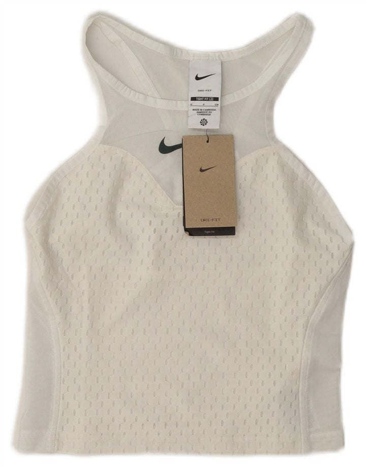 Nike Dame Tight Fit Se Through Crop Vest Top UK 8 Small White Polyester