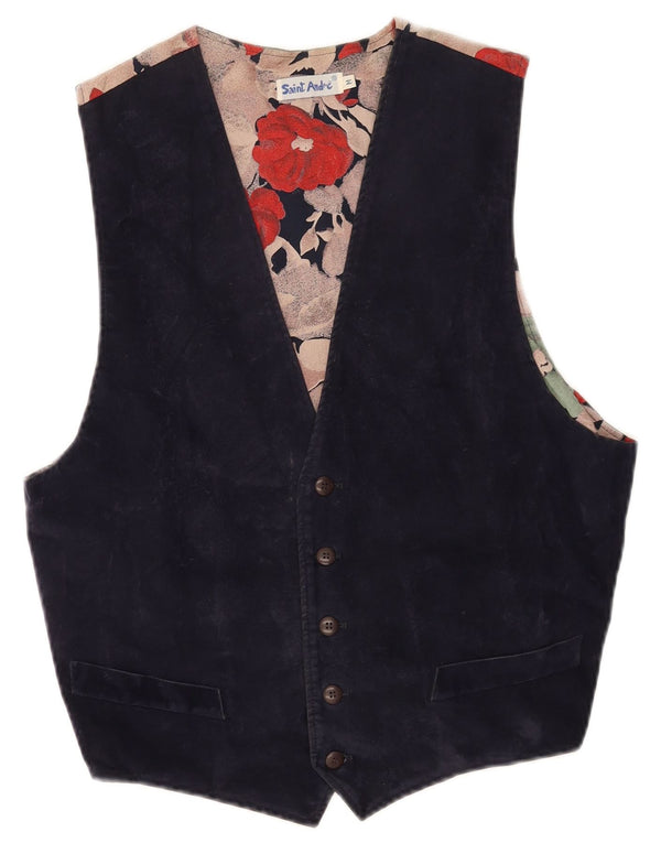 Vintage dame ruskind vest UK 14 Medium Navy Blue Floral