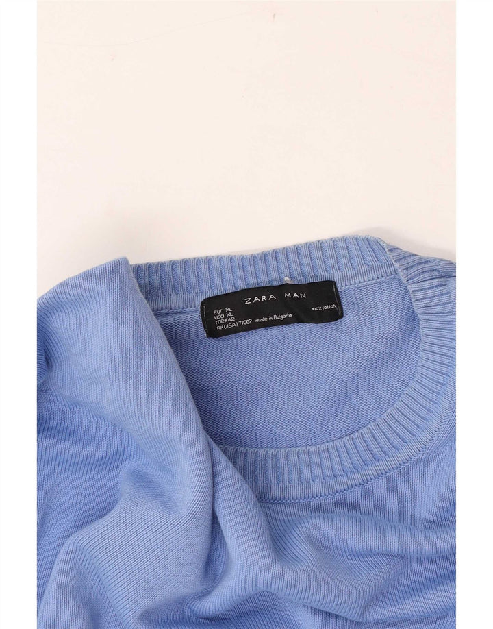 Zara Herre sweater med rund hals XL blå bomuld