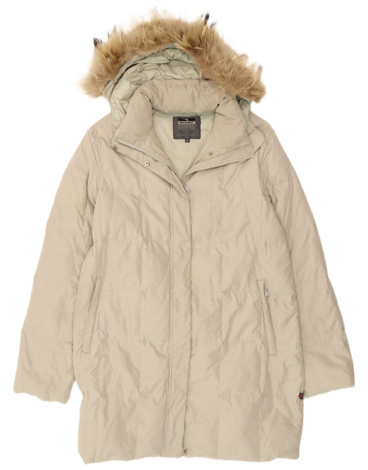 Diadora Dame Hætte Polstret Frakke UK 18 XL Beige Polyester